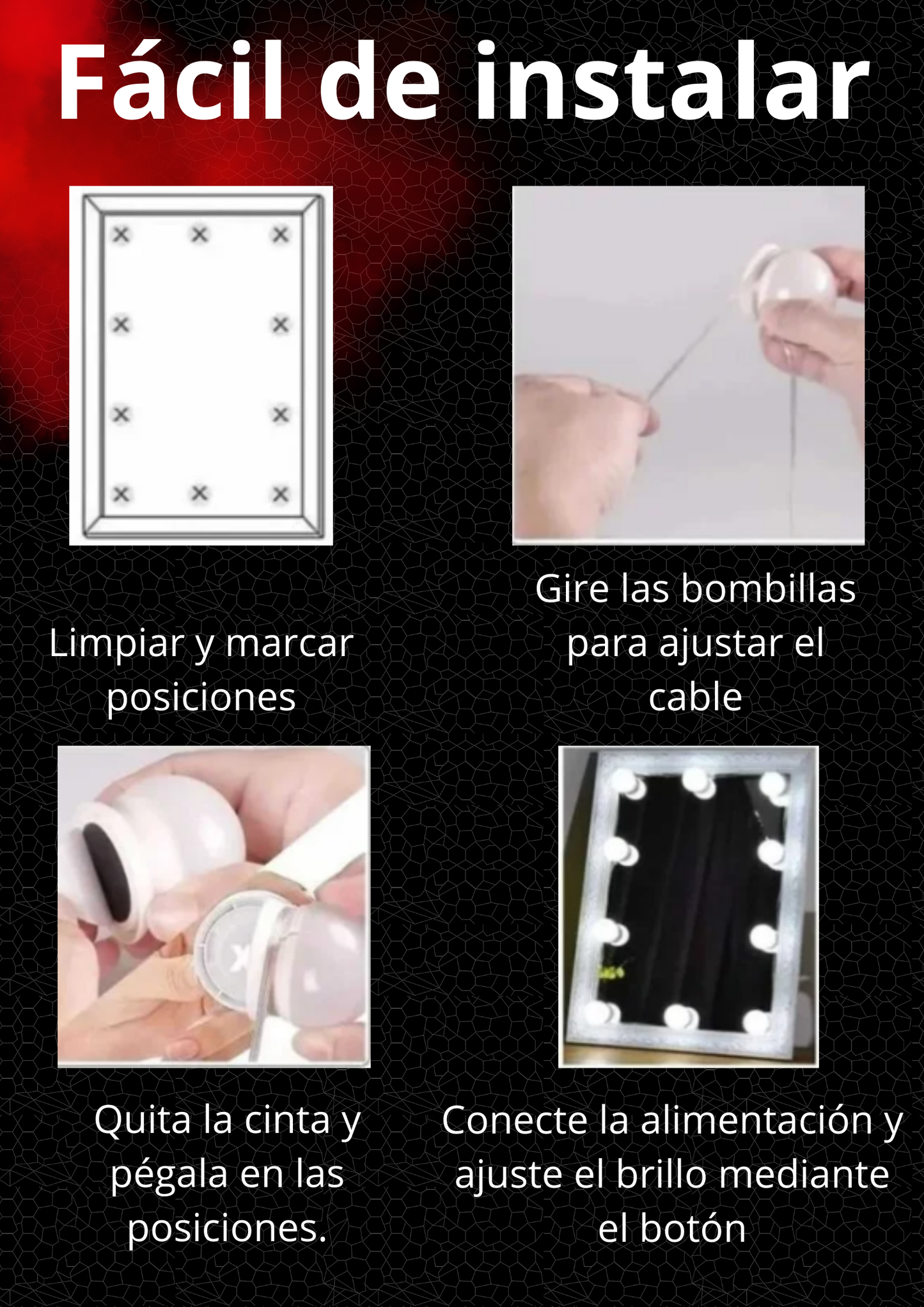 Luz de Tocador Profesional - Kit de 10 Bombillas LED Regulables para Espejos