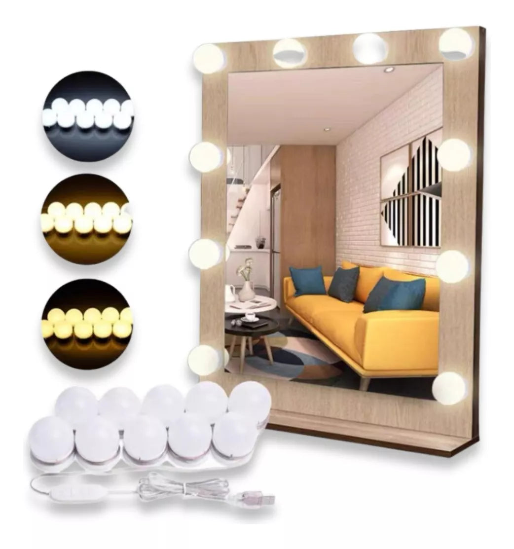 Luz de Tocador Profesional  - Kit de 10 Bombillas LED Regulables para Espejos