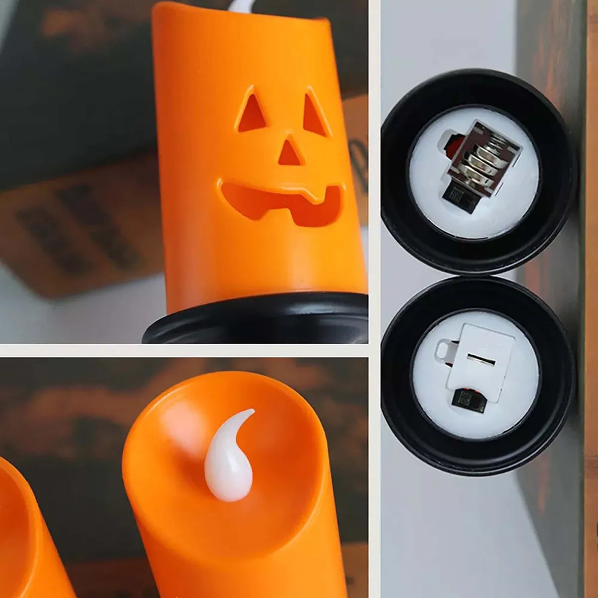 Pack 3 Luz Halloween Con Forma De Vela/Calabaza.
